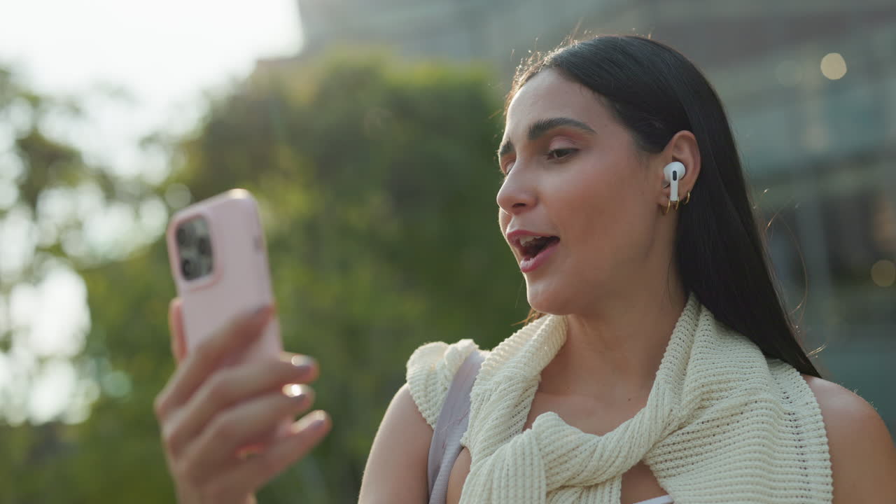 Woman using phone for video call