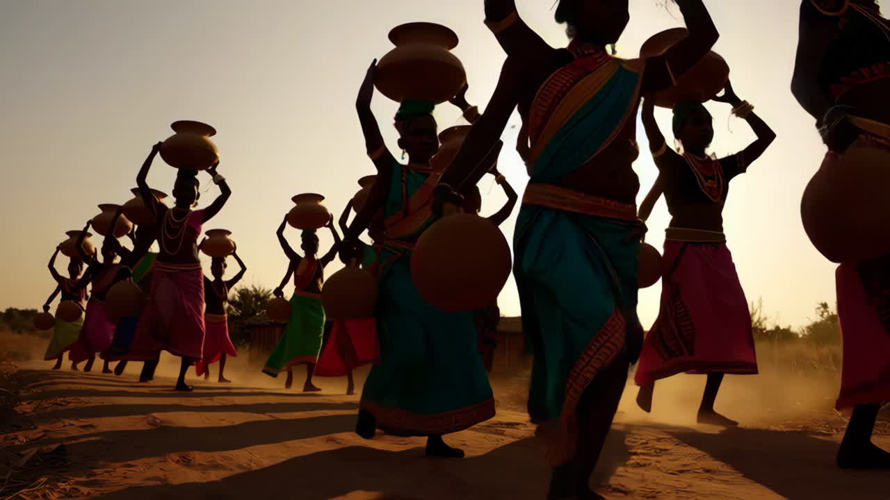Indian Women's Traditional Dance with Pottery