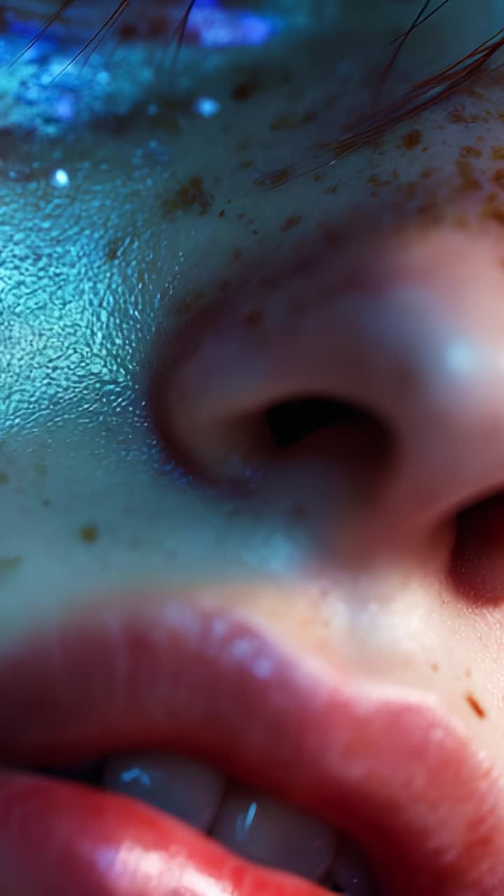 Close-up Beauty: Capturing the Intricacies of Skin Textures, Freckles, and Lips, Illuminated by Ethereal Light in a Stunning Artistic Portrait