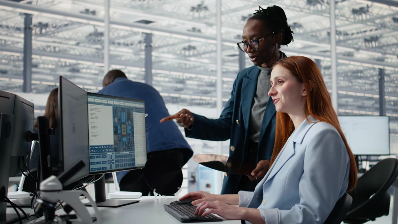 Examining semiconductor substrate, working together and women in office