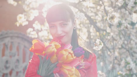 woman with flowers in springtime