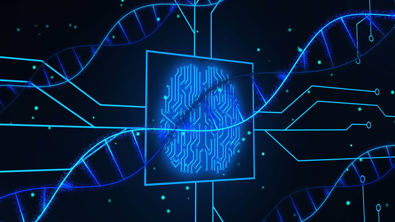 Animation of data processing on black background