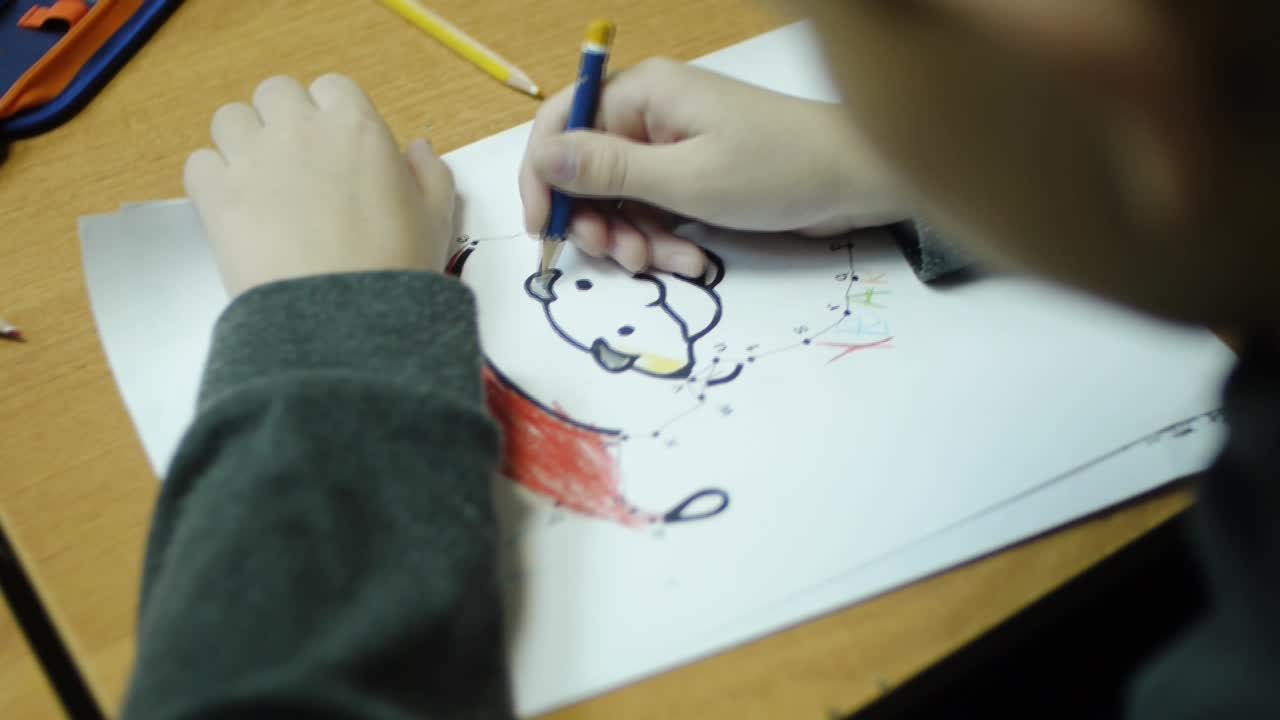 Child Coloring Dot-to-Dot Drawing