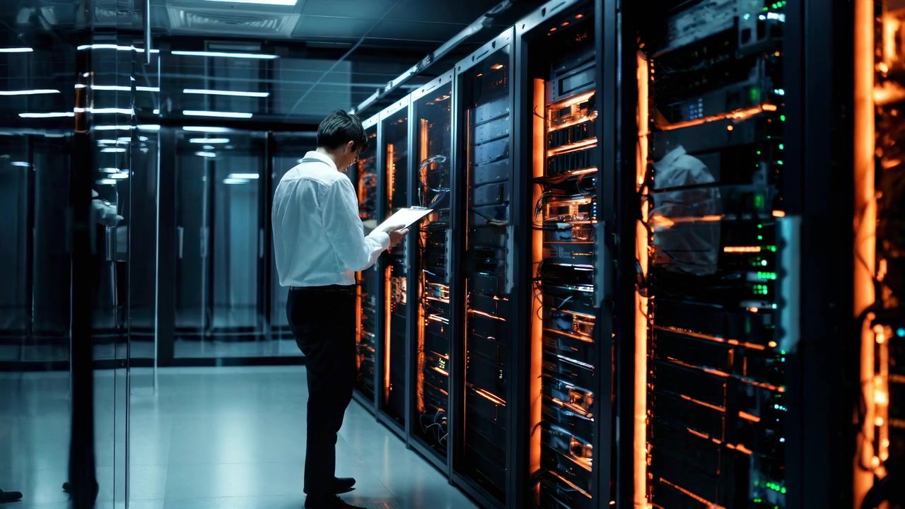 IT Professional Working on Servers in a Data Center