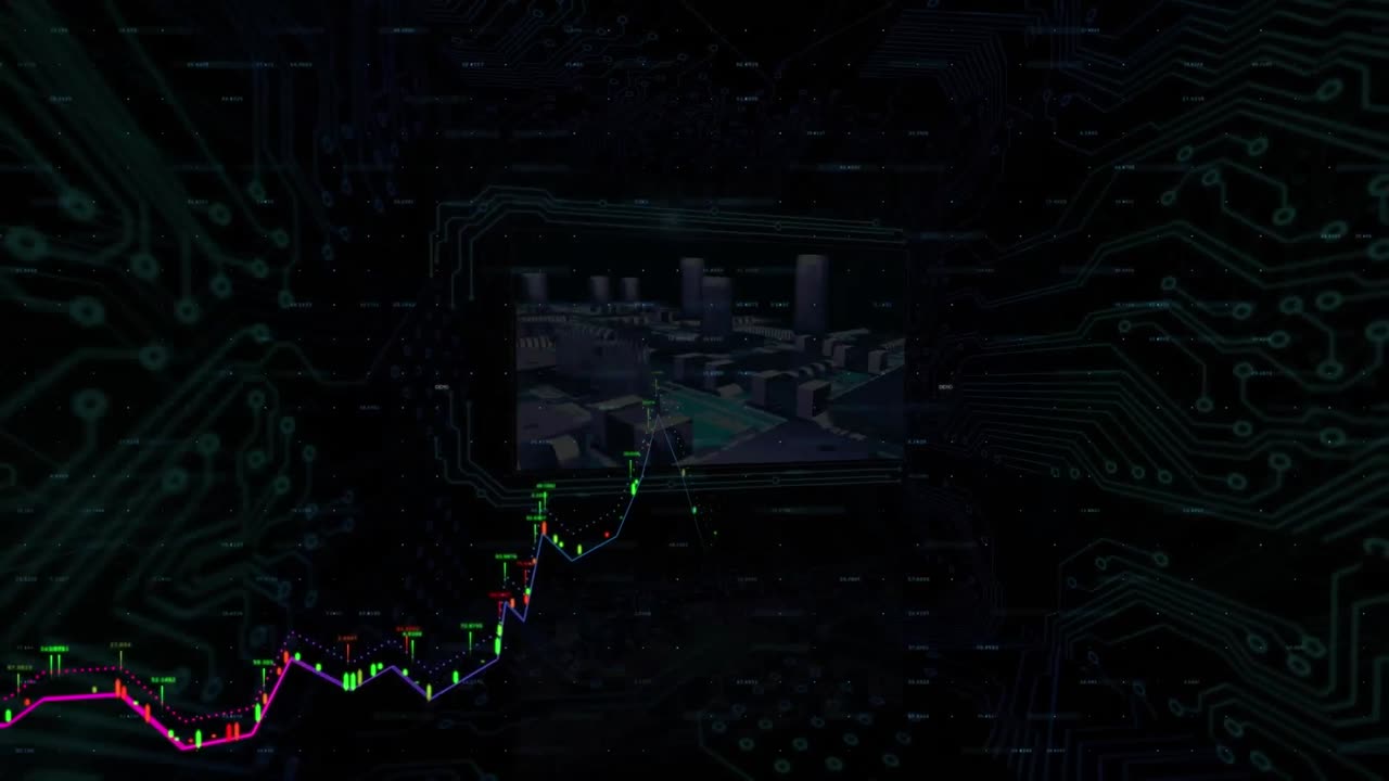 animación del procesamiento de datos a través de una placa de computación