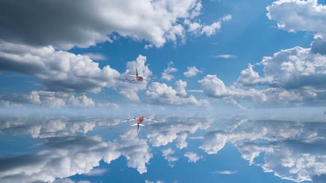 private airplane flying over clouds: aerial view of a small jet plane during a flight over the ocean, video loop