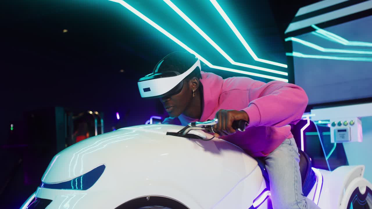 Man Experiencing Virtual Reality on a Simulator