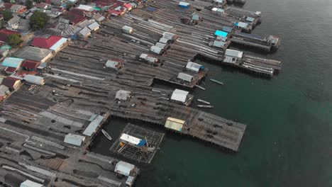 drone view of tanjung binga fishing village at belitung island indonesia, aerial