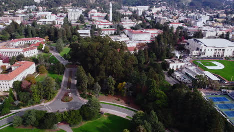 Aerial View, University of California in Berkeley Campus, Revealing Drone Shot of Park and Buildings
