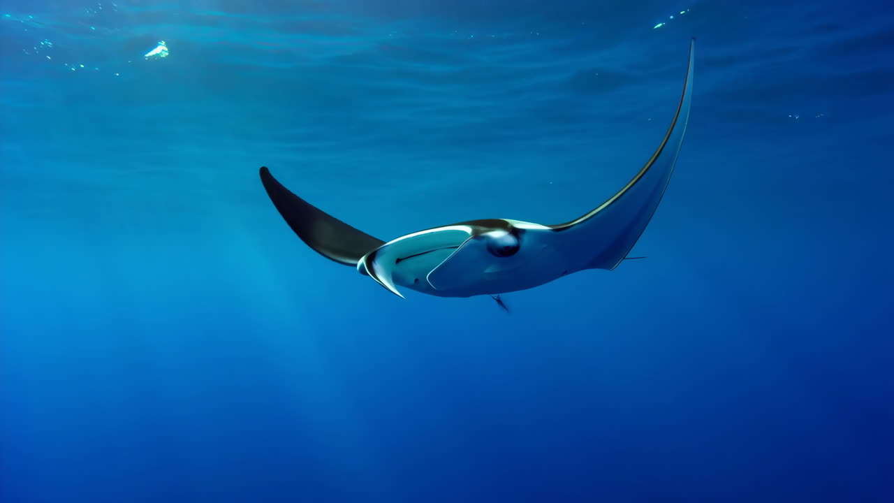 Manta Ray Swimming in Clear Blue Ocean Waters