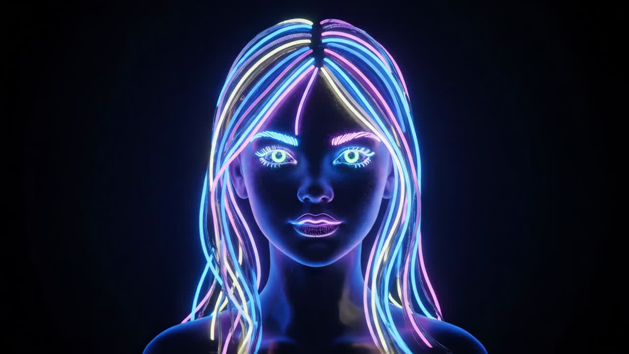 Futuristic Portrait with Glowing Neon Lights