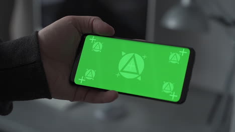 Verspotten.-Smartphone-Mit-Horizontalem-Greenscreen-Chroma.-Telearbeit,-Einen-Videoanruf-Führen,-Online-Filme-Ansehen.-Nahaufnahme.