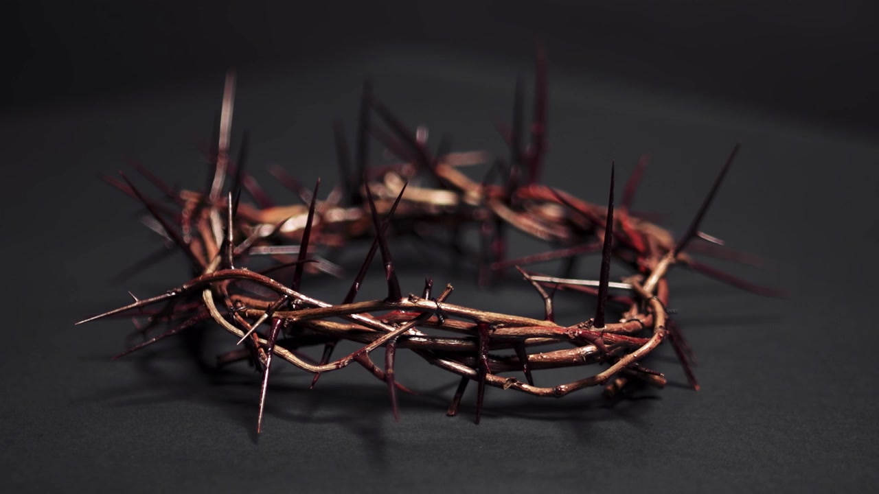 Crown of Thorns with Blood Drops on Dark Background