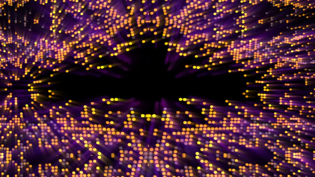 reflection abstract digital spot lights fast blink gold yellow violet tone color on the black screen