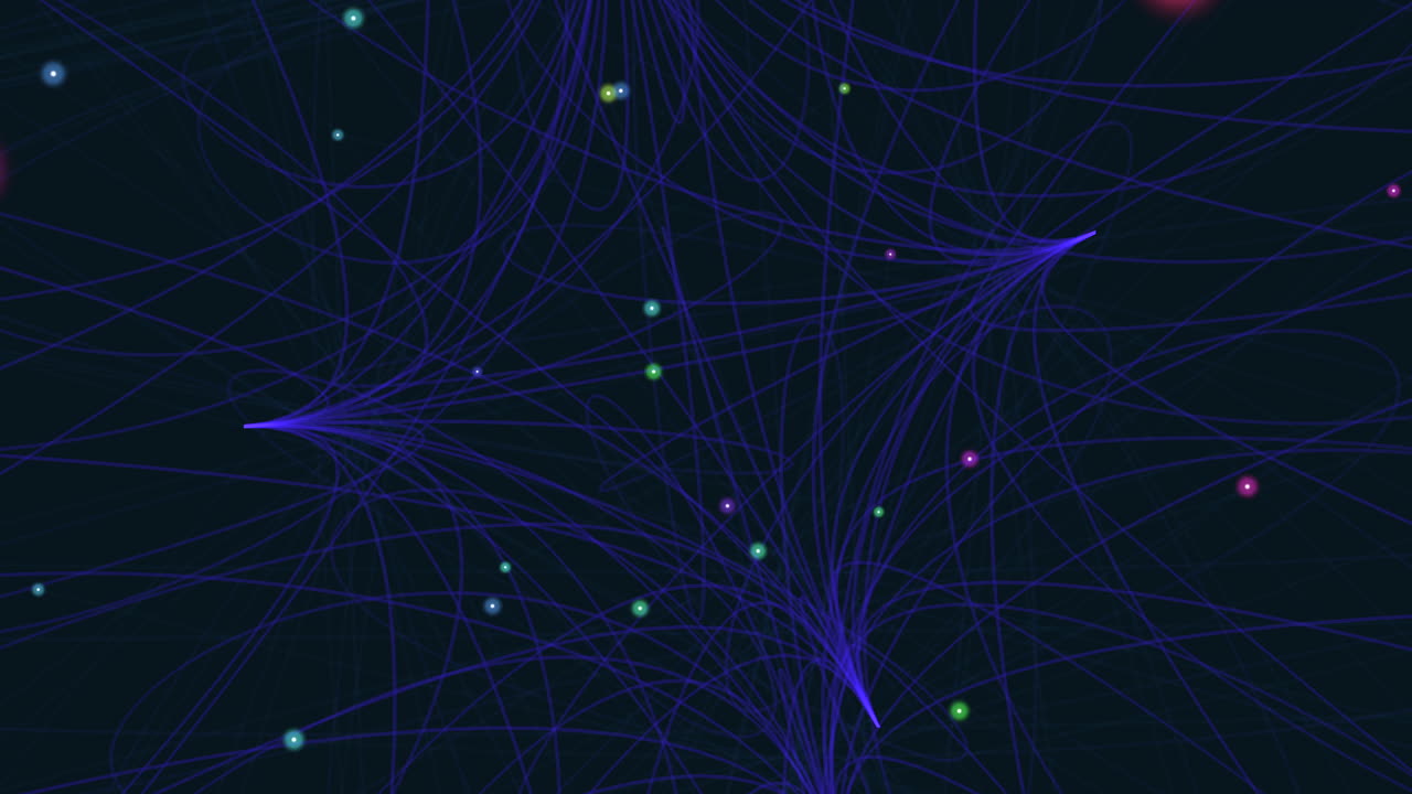 Abstract digital artwork featuring interconnected lines and floating circles, creating a visually intricate and dynamic network structure