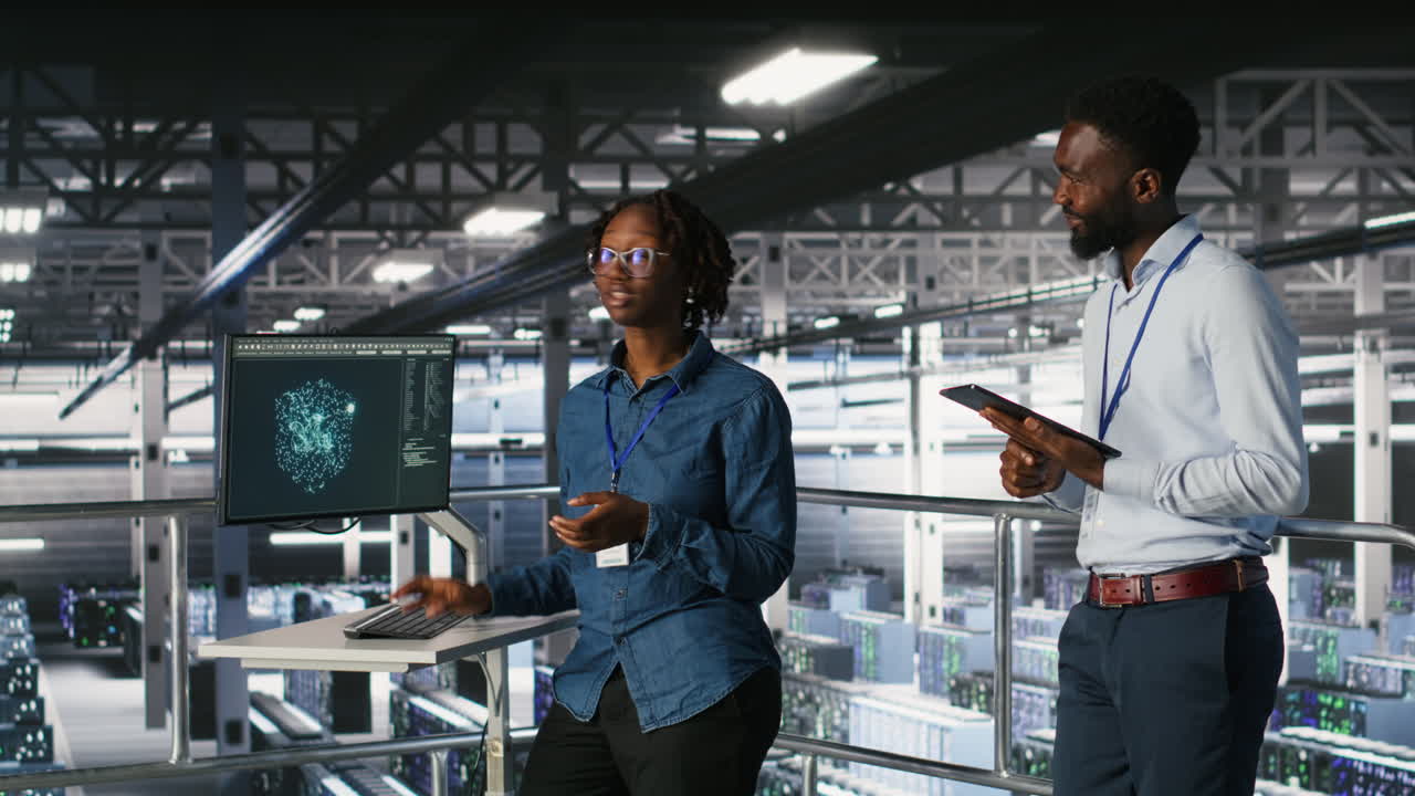 Engineers working together on data center industrial platform