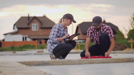 The-Quality-Control-Team-Checks-The-Accuracy-Of-The-Foundation-And-Basement-Of-The-Building-4K-Video