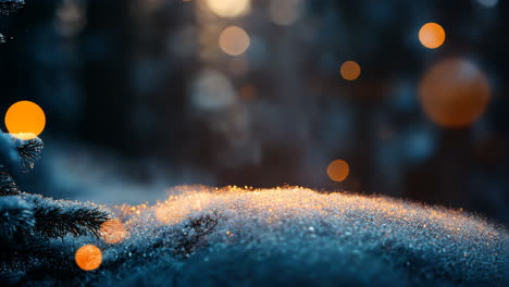 winter twilight with glowing orbs on a snowy landscape at dusk