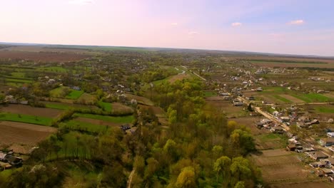 aerial view of a beautiful village and colorful trees