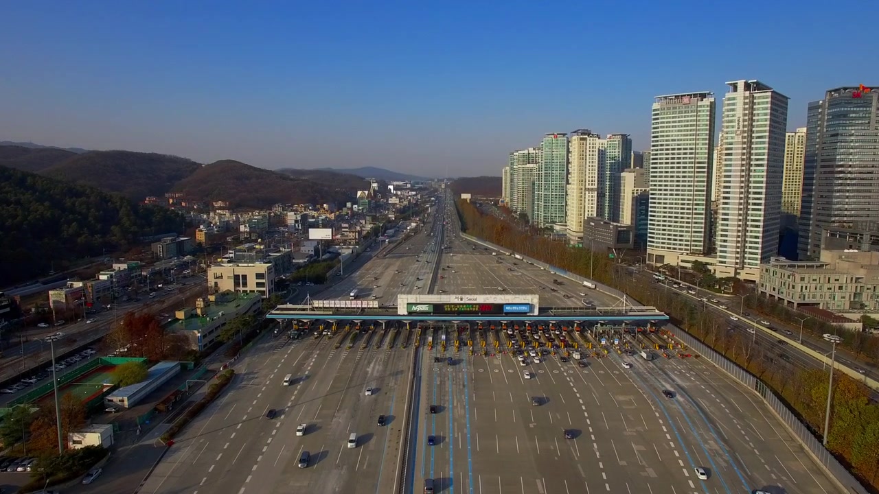 서울 톨게이트 항공 뷰, 드론 트랙인 샷