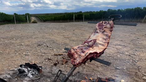 Deliciosas-Costillas-A-La-Llama-Preparadas-Al-Estilo-Argentino-En-Medio-De-Los-Viñedos