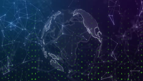 animation of data processing over globe and network of connections on black background