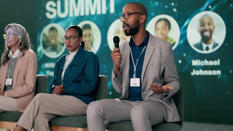 conference panel discussion with diverse speakers