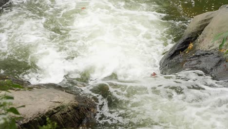 Waterfall-near-Covered-Bridge,-Thomas-Mill-at-the-Wissahickon-Creek