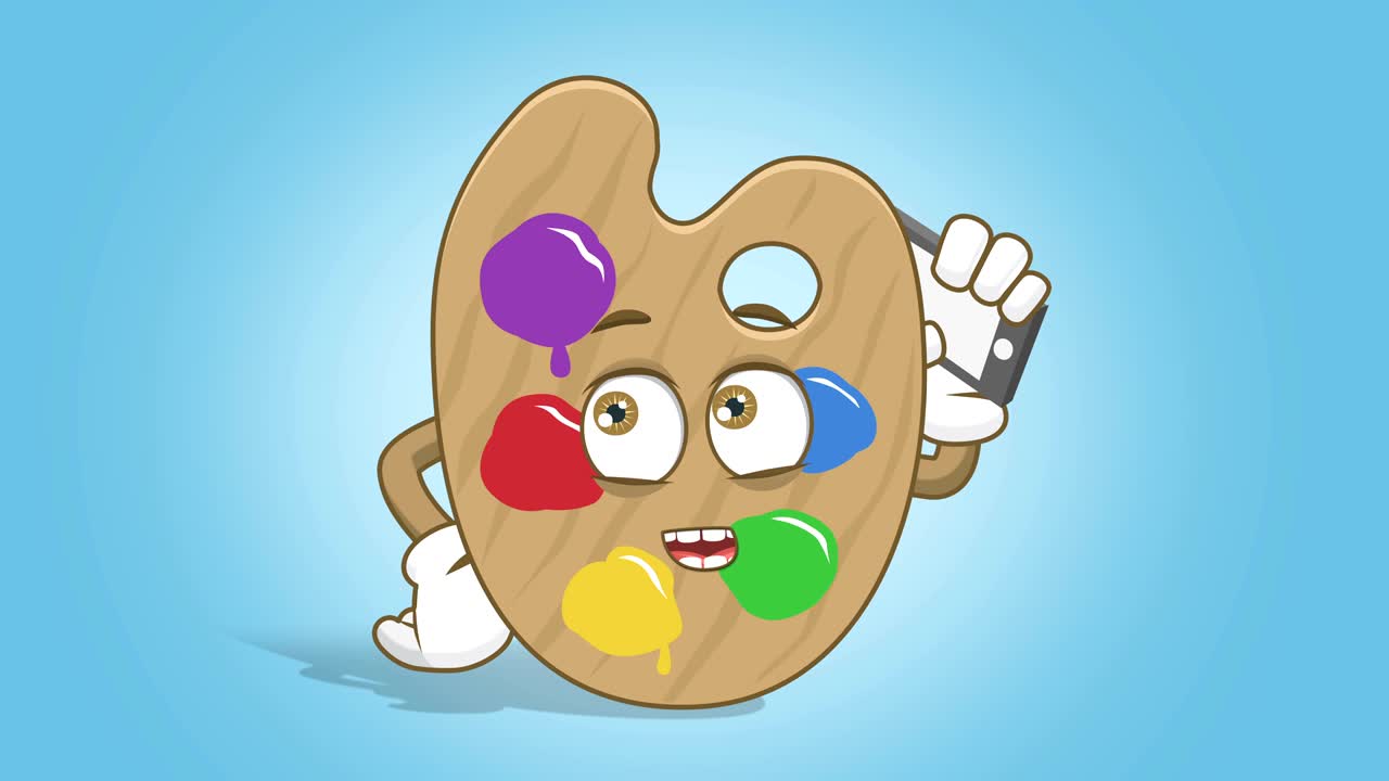 Artista di cartoni animati Tavolozza colori Telefono con animazione facciale Alpha Matte