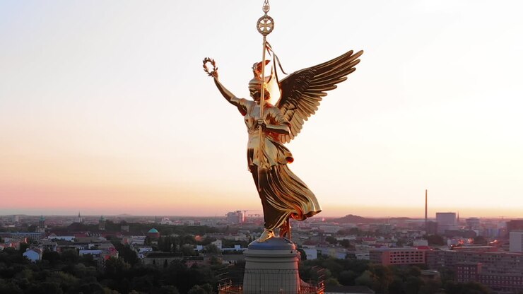 Berlin Victory Column Aerial view at sunrise, Berlin, Germany
