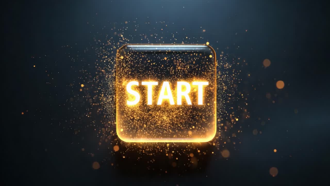Captivating Glowing Start Button Visuals in a Dark Background with Sparkling Effects, Perfect for Inviting Engagement in Interactive Applications or Games