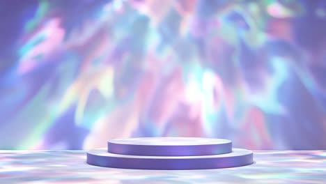 Produktanzeige-Für-E-Commerce-Verkaufsrabatt-Mit-Flüssigem-Hintergrund,-3D-Rendering-Animation-Im-Psychedelischen-Regenbogen-Look-Der-70er