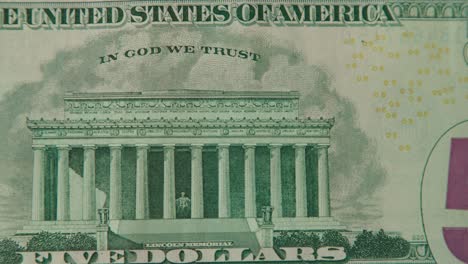 5 us dollars bill extreme close up, macro