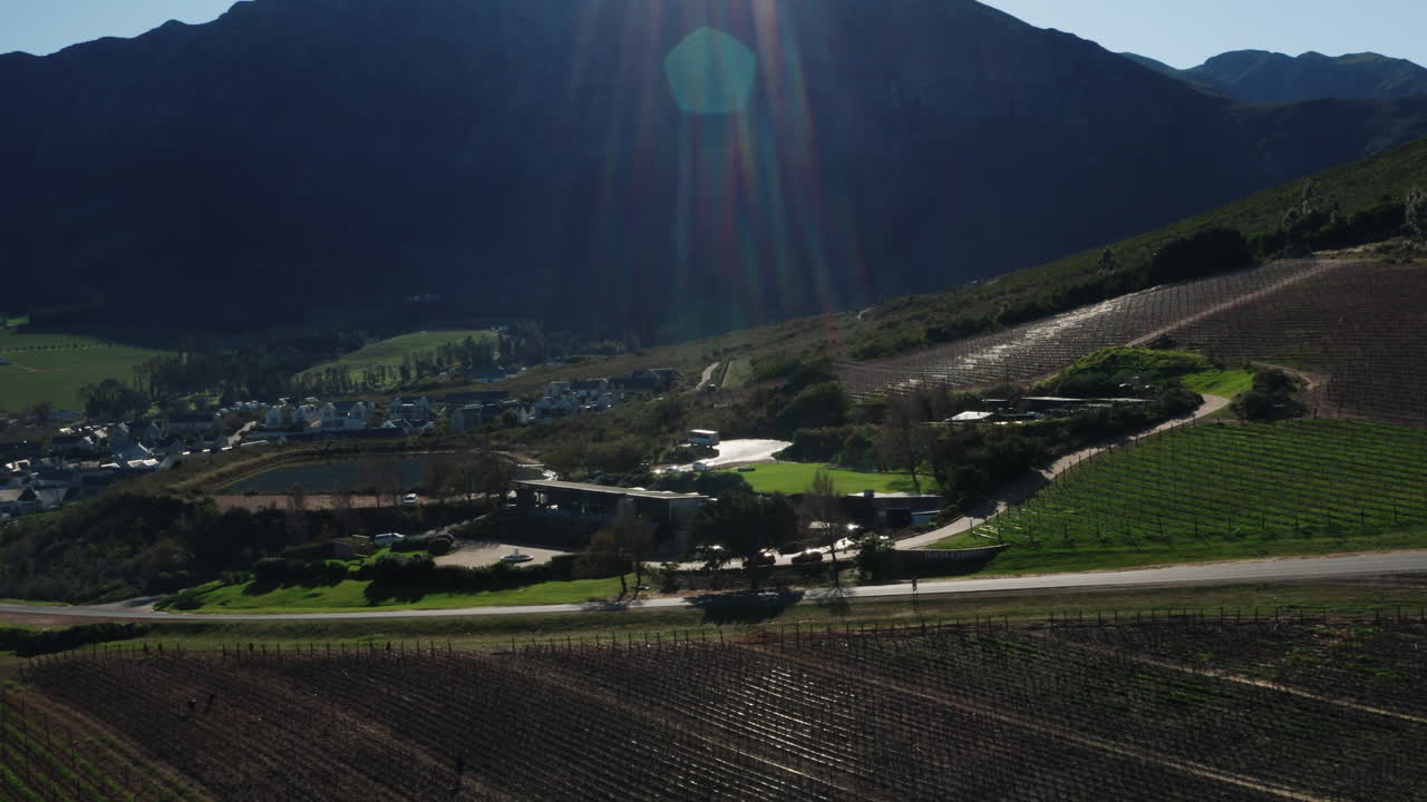 Drone Shot of Wine Farm in Franschhoek, South Africa