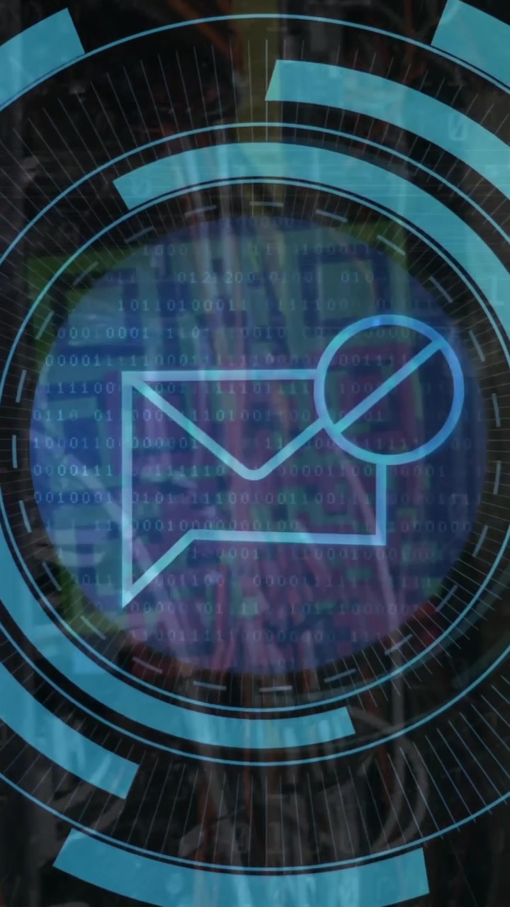 Animation of data processing and scope over caucasian male it engineer by computer servers