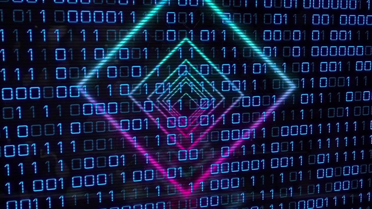Animation of data processing over dark background