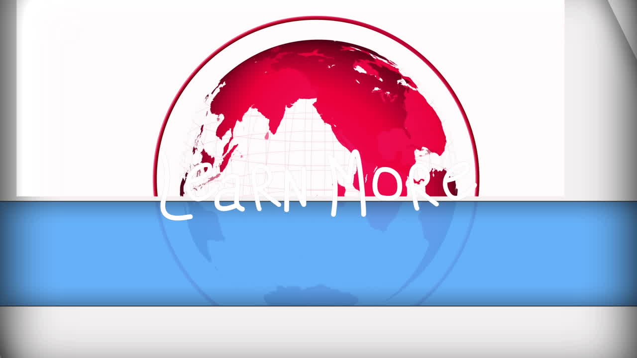 색 배경에 회전하는 지구상에서 더 많은 텍스트 배너를 배우는 애니메이션.