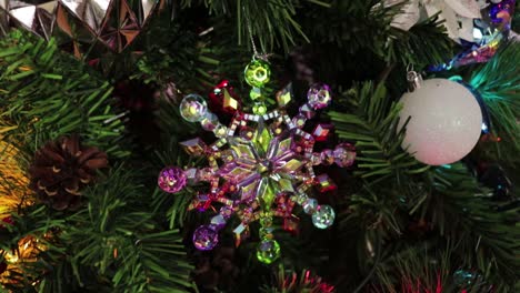 christmas tree and beautiful ornaments. xmas decorations. tilt