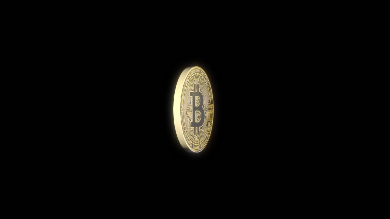 Single Bitcoin Cryptocurrency Coin Spinning - 3D Animation