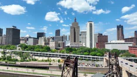 railroad bridge in downtown saint paul, minnesota