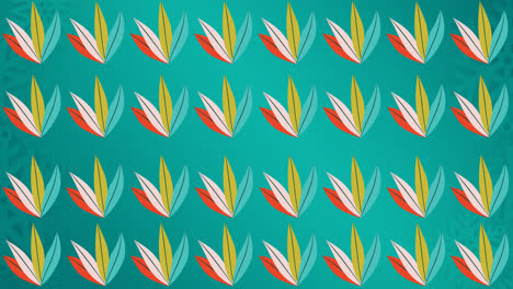 animación de filas de hojas de varios colores sobre un fondo azul