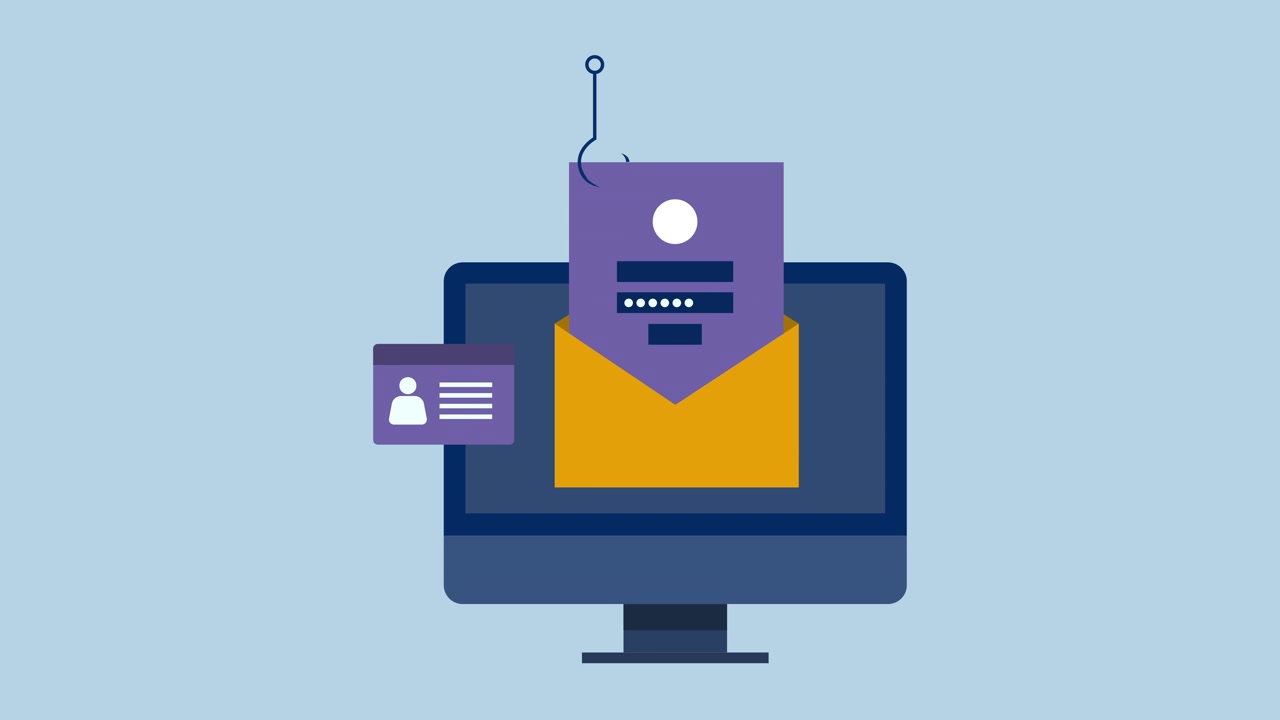 Grafico Animato che Illustra un Attacco di Phishing su Computer