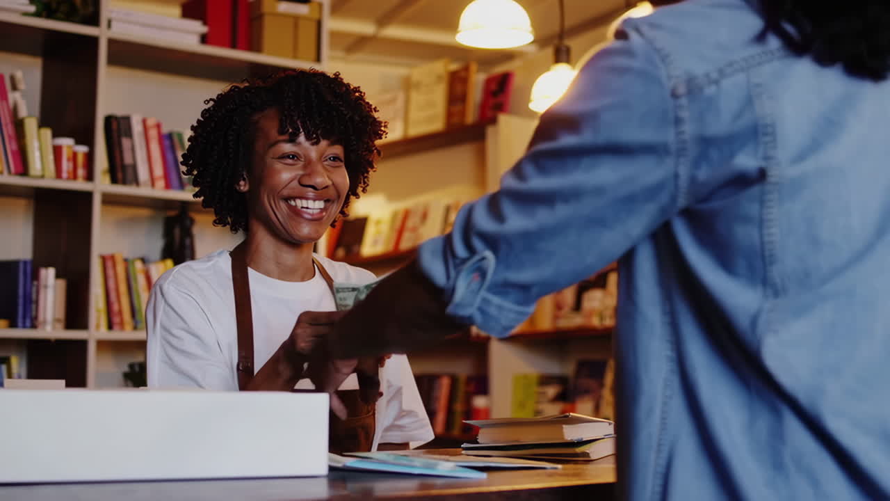 Customer making a payment at a bookstore counter