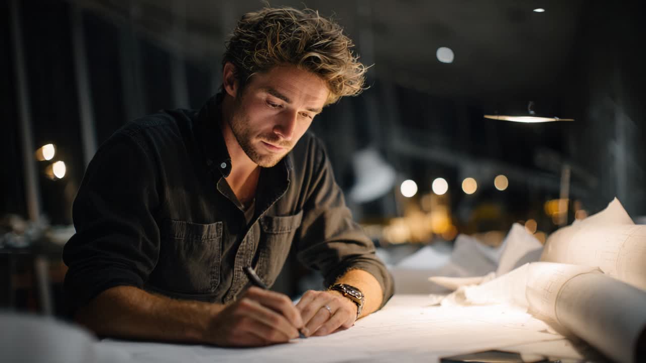 Uomo che lavora a un progetto architettonico