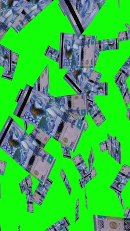 falling uzbekistan som bills on green screen
