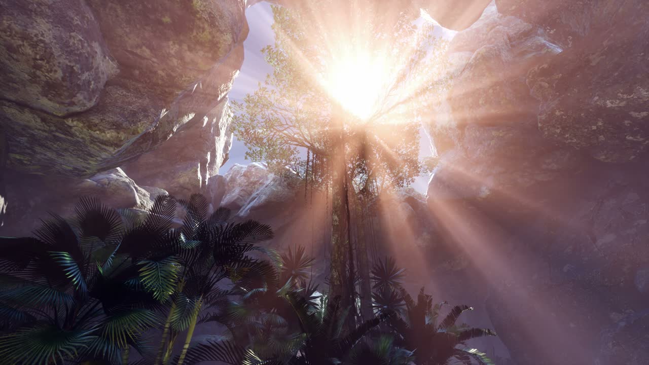 luz del sol dentro de una cueva misteriosa