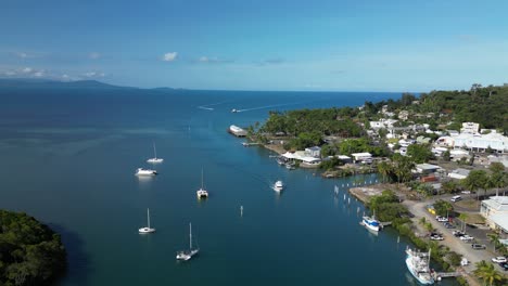 drone view looking out to the great barrier reef marine park from the port douglas crystalbrook superyacht marina