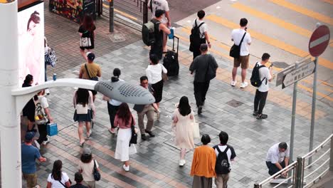 pedestrians navigate a bustling urban crosswalk