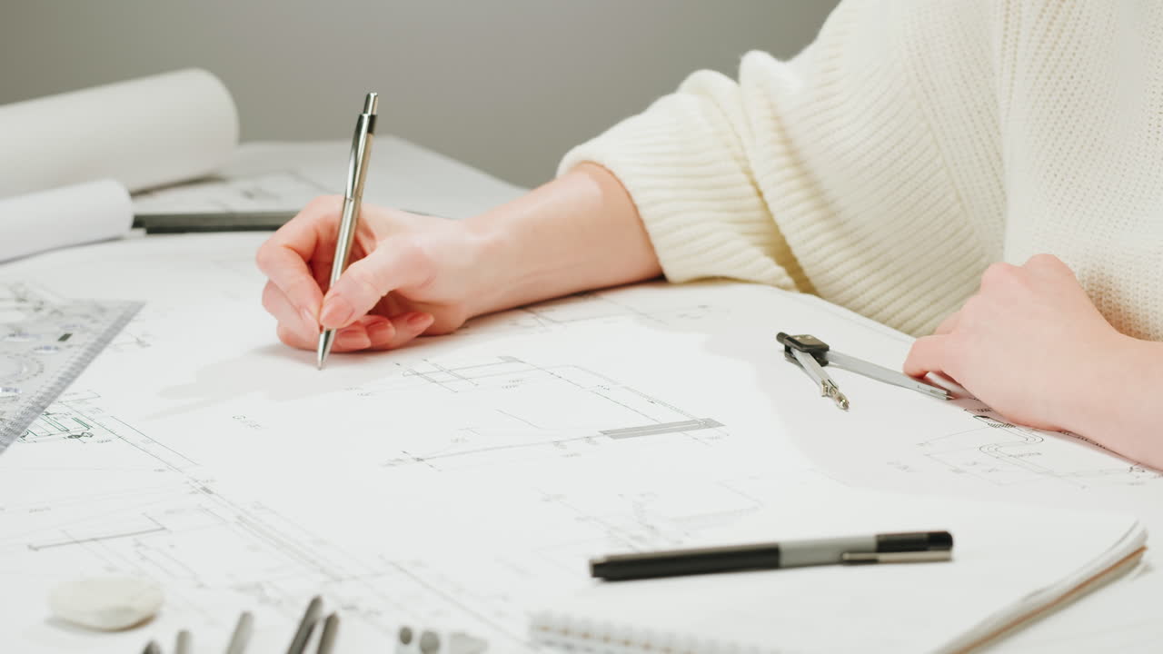 Professional working on architectural blueprints