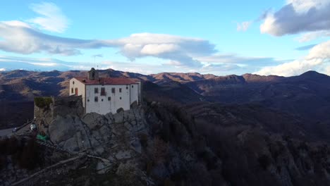 isolated and remote building on mountaintop in pyrenees mountains